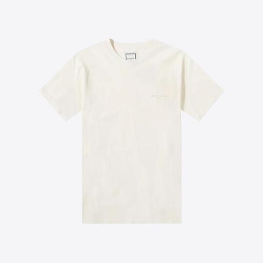 우영미 남성 레터링 로고 백 레더 패치 반팔 티셔츠 (아이보리) W231TS02702I